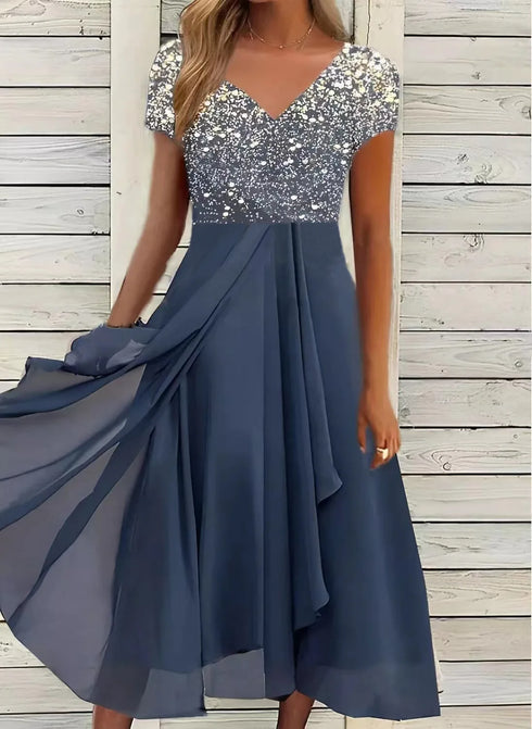 Elegant Lace Patchwork Chiffon Dress for Women Long Bridesmaid Evening Dress